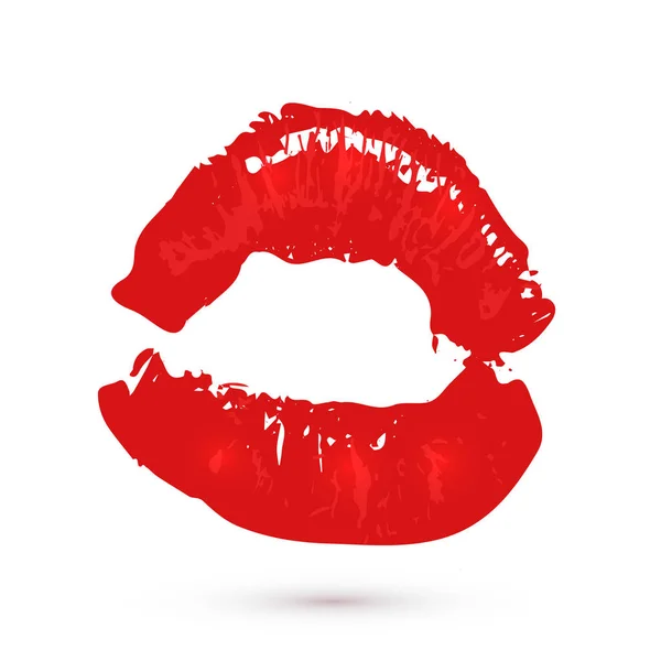 Rode Lippenstift Kus Witte Achtergrond Afdruk Van Lippen Kussen Mark — Stockvector