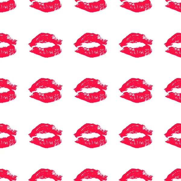 Seamless Pattern Red Lipstick Kiss White Lips Prints Vector Illustration — Stock Vector