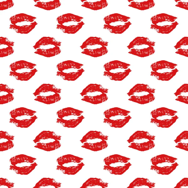 Seamless Pattern Red Lipstick Kiss White Perfect Valentines Day Postcard — Stock Vector