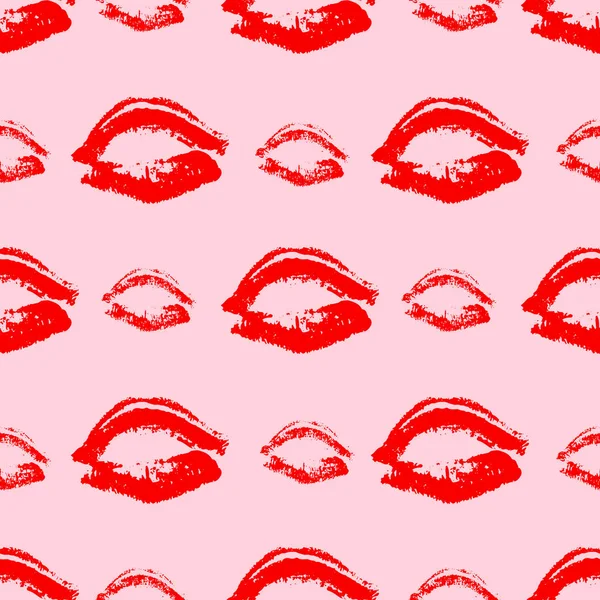 无缝的图案红色口红吻粉红色的背景 嘴唇打印向量例证 完美的情人节明信片 纺织品设计 包装纸等 — 图库矢量图片