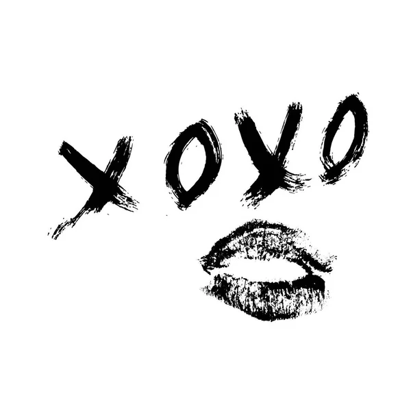 Xoxo Frase Escrita Mano Lápiz Labial Beso Aislado Sobre Fondo — Vector de stock