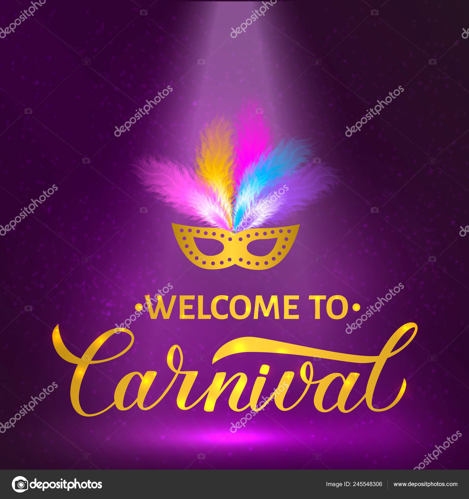 Welcome Carnival Gold Lettering Mask Feather Bright Purple Background Easy  Stock Vector Image by ©designergraphic84 #245548306