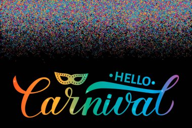 Karnaval hat yazı renkli konfeti ile. Maskeli parti poster ya da davet. Venedik, Brezilya, New Orleans, Oruro, Nice carnival için şablon düzenlemek kolay. Vektör çizim. 