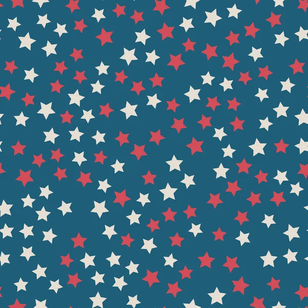 Estrelas Dispersas Padrão Sem Costura Cores Bandeira Americana Vermelho Azul — Vetor de Stock