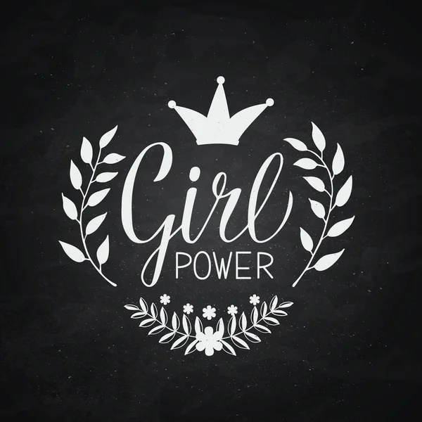 Tangan Girl Power Menulis Kutipan Inspirasional Dengan Elemen Bunga Latar - Stok Vektor