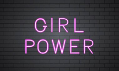 Kız gücü tuğla duvar 3d neon afiş. İlham alıntı olduğunu. Feminist sloganı işareti. Feminizm ve kadın hakları kavramı. Bayan gün motivasyon posteri. Vektör çizim.