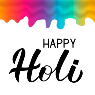 Holi hat el izole üzerinde beyaz yazı. Hint geleneksel festival renkler veya aşk festivali. Hindu bahar kutlama poster. Parti davetiyeleri, afiş, el ilanları için vektör şablon.