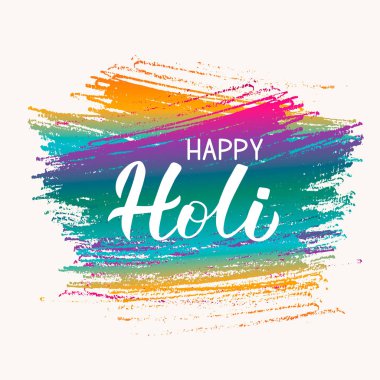 Holi hat yazı renkli fırça konturu arka plan üzerinde. Renkleri Hindistan geleneksel festival. Hindu bahar kutlama poster. Parti davetiyeleri, afiş, el ilanları, vb için vektör şablon.
