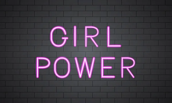 Menina Power 3d neon banner na parede de tijolo. Citação inspiradora. Slogan feminista. Feminismo e conceito de direitos das mulheres. Cartaz motivacional do dia das mulheres. Ilustração vetorial . — Vetor de Stock