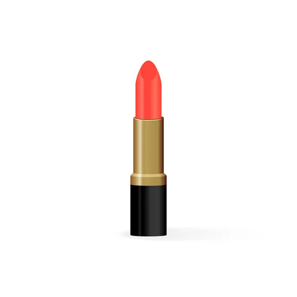 Lápiz labial realista aislado en blanco. Color coral vivo. Accesorio de maquillaje. Ilustración de vectores cosméticos. Elemento de diseño para salones de belleza, Folletos de moda, bloggers de belleza, catálogos de glamour . — Vector de stock