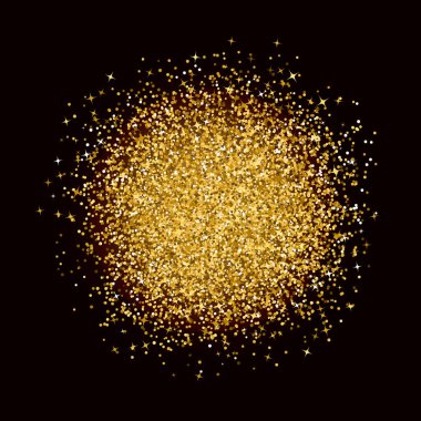 Siyah zemin üzerine altın konfeti patlama. Sparkles noktalar patladı. Parlak toz havai fişek vektör arka plan. Colden glitter doku etkisi. Tasarım projeleri için vektör şablonu düzenlemek kolay.