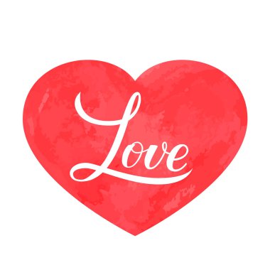 Üzerine kırmızı suluboya kalp boyalı yazılı hat yazı seviyorum. Sevgililer günü tipografi poster. Tasarım afiş, davetiye, tebrik kartı, t-şort, logo, afiş, vb için düzenlemesi kolay
