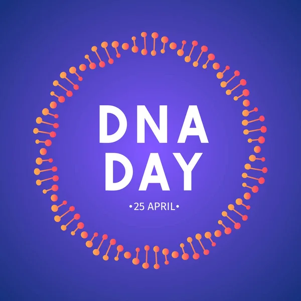 DNA day typography poster. Science  concept vector illustration. Neon helix of human DNA molecule.  Easy to edit template for banner, flyer, brochure, greeting card, etc.