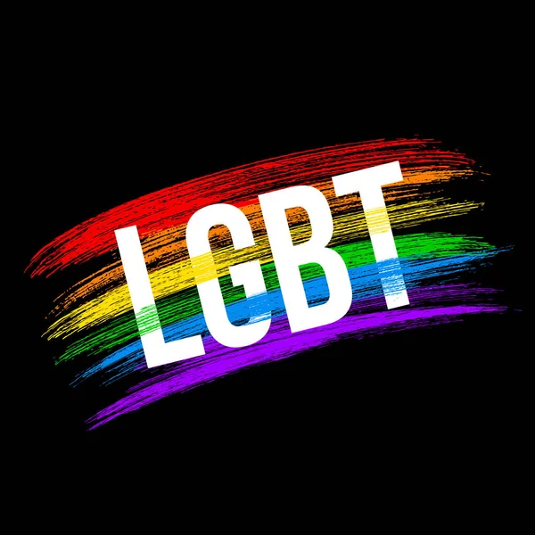 검은 배경에 Lgbt 커뮤니티 플래그입니다. 레즈비언, 게이 자부심, 양성애자, 트랜스젠더 사회 운동의 상징. 그런 지 브러쉬 스트로크 는 무지개의 색상을 텍스처. 벡터 일러스트레이션. — 스톡 벡터
