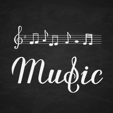 Tebeşir tahtasına müzik kaligrafi el yazısı. Karaoke bar tabelası. Müzik dükkanı veya kayıt stüdyosu logosu. Tiz clef sembolü. Vektör illüstrasyon. Tasarım öğesi kolay düzenleme.