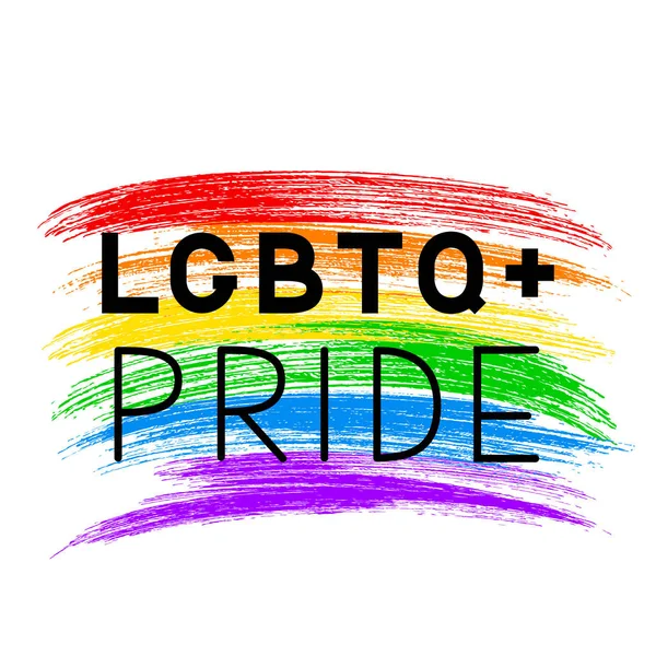 ЛГБТ-гордость, написанная на гранжевой кисти, гладит фактурный радужный флаг. Баннер ЛГБТК-сообщества или плакат. Символ гей-гордости. Международный день борьбы с векторной иллюстрацией гомофобии . — стоковый вектор