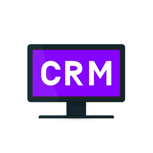 Letras de CRM en la pantalla del ordenador. Imagen vectorial de gestión de relaciones con el cliente. Software para trabajar con clientes. Tecnologías modernas de automatización empresarial . — Archivo Imágenes Vectoriales