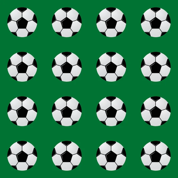 Balles de football noires et blanches sur motif vert sans couture. Fond vectoriel de football. Sport loisirs thème dessin animé style illustration. Modèle facile à modifier pour vos projets de conception . — Image vectorielle