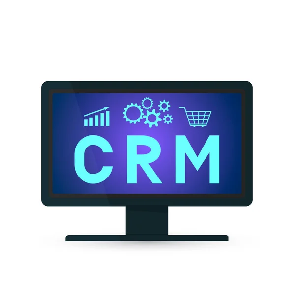 Letras de CRM en la pantalla del ordenador. Imagen vectorial de gestión de relaciones con el cliente. Tecnologías modernas de automatización empresarial. Software para trabajar con clientes . — Archivo Imágenes Vectoriales