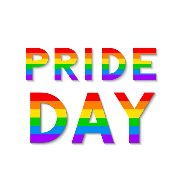 Giorno dell'orgoglio iscrizione colorata. Lettere in colori di bandiera della comunità LGBT arcobaleno su sfondo nero. Concetto di diritti LGBTQ. Simbolo dell'omosessualità. Contro l'omofobia concetto di illustrazione vettoriale . — Vettoriale Stock