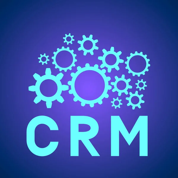 Letras CRM con ruedas dentadas. Imagen vectorial de gestión de relaciones con el cliente. Software para trabajar con clientes. Tecnologías modernas de automatización empresarial . — Archivo Imágenes Vectoriales