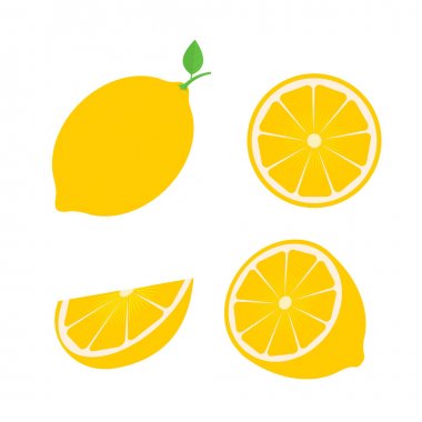 Dört taze limon farklı görünümleri set: bütün, yarım, dilim. N