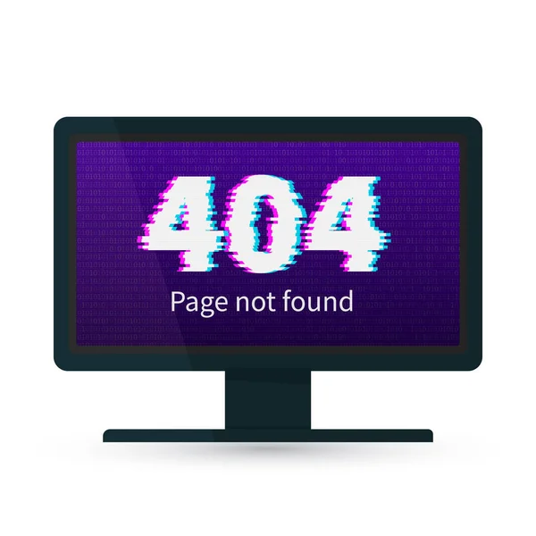 Error 404 en la pantalla del monitor de escritorio con efecto de fallo técnico. Página no — Archivo Imágenes Vectoriales