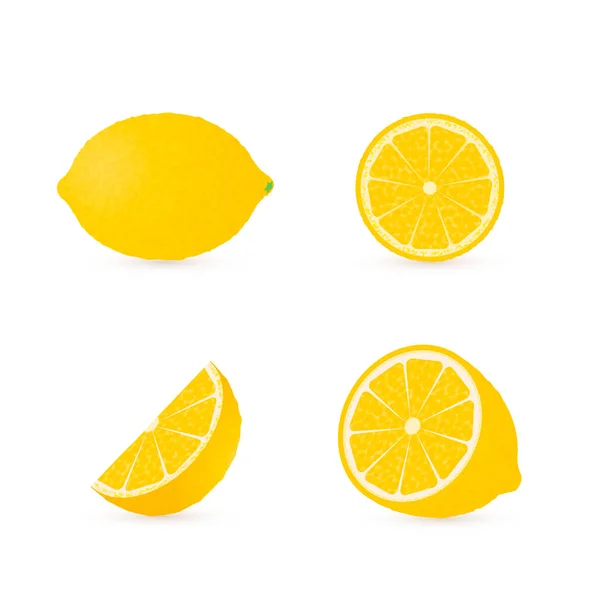 Set of four fresh lemons different views (whole, half, slice, co — Stock Vector