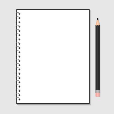 Metalik spiral ve kalem gri izole ile açılan defter