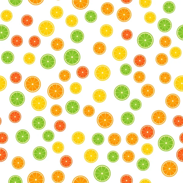 Bunte Zitrusfrüchte nahtlose Muster. Orangenscheiben, Limette, Zitrone, — Stockvektor