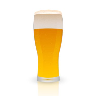 Gerçekçi bira bardağı beyaza izole edilmiş. Hafif bira bira frot