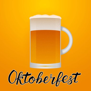 Kupa veya lager bira ve yazı Oktoberfest turuncu arka plan. T