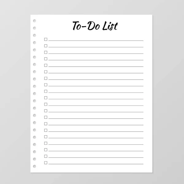 To do list template. Daily planner page. Lined paper sheet. Blan — Stock Vector