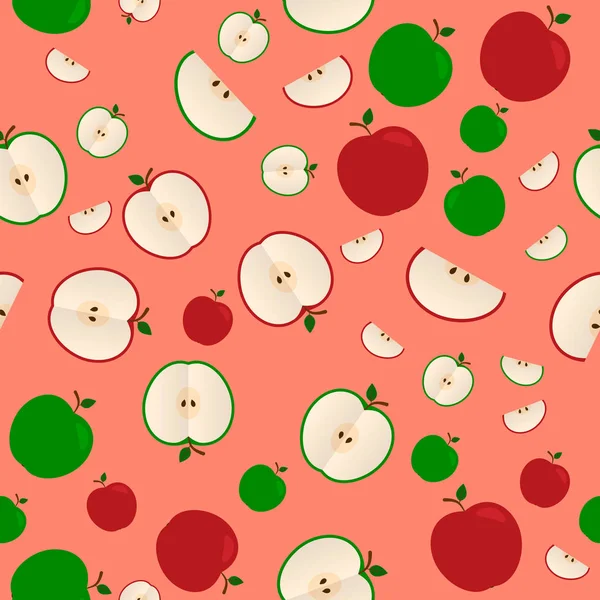Manzanas patrón de vectores sin costura. Manzana roja y verde estilo plano w — Vector de stock