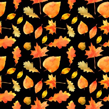 Sonbahar kusursuz desen bırakır. Elle çizilmiş suluboya boyama. Co