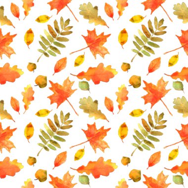 Sonbahar kusursuz desen bırakır. Elle çizilmiş suluboya boyama. 