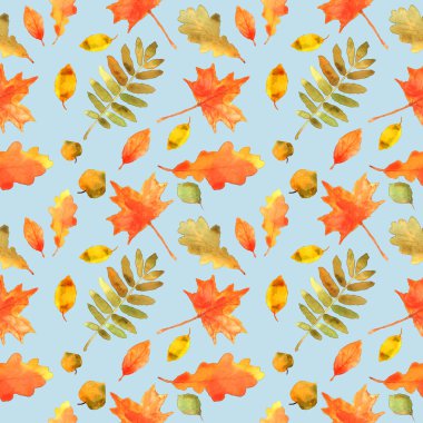 Sonbahar kusursuz desen bırakır. Elle çizilmiş suluboya boyama. 