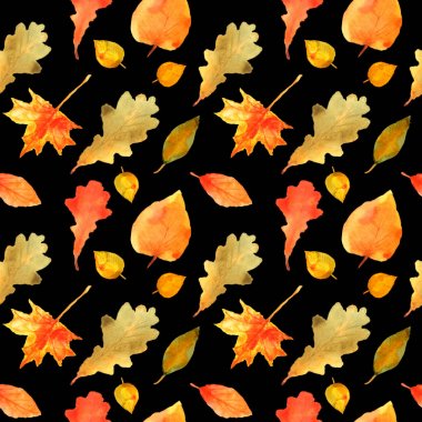 Sonbahar kusursuz desen bırakır. Elle çizilmiş suluboya boyama. Co