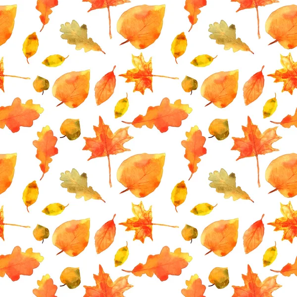 Autumn leaves seamless pattern. Hand drawn watercolor painting.