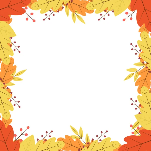 Fronteira de folhas de outono coloridas e bagas. Vetor temático de queda — Vetor de Stock