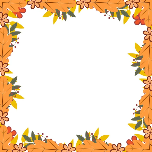 Frontera de coloridas hojas y bayas otoñales. Otoño vector tema — Vector de stock