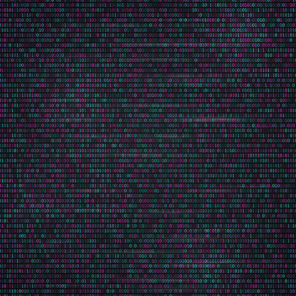 Fondo de código binario. Código de programación. Tema Dark net o big data. Tecnología web digital.Ilustración vectorial de matriz de colores de neón brillante. Plantilla fácil de editar para sus proyectos de diseño . — Vector de stock