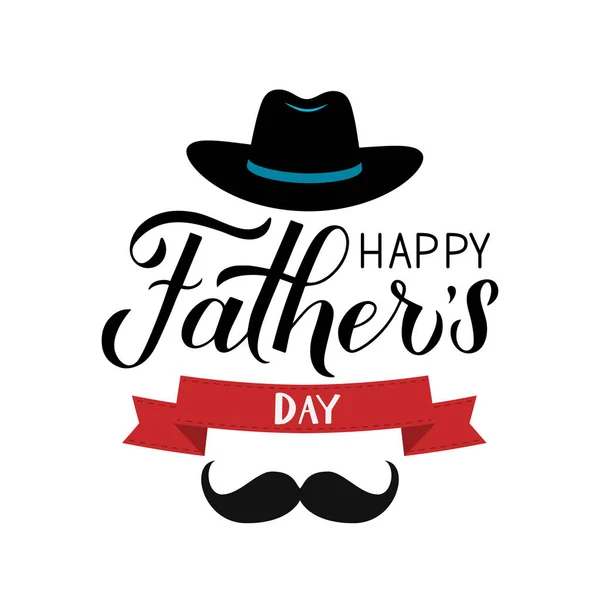 Boldog Apák nap kalligráfia kézzel betűkkel a kalap és bajusz. Apa nap ünnepe tipográfia plakát. Könnyen szerkeszthető vektoros sablon banner, üdvözlőlap, szórólap, képeslap, meghívó Party — Stock Vector