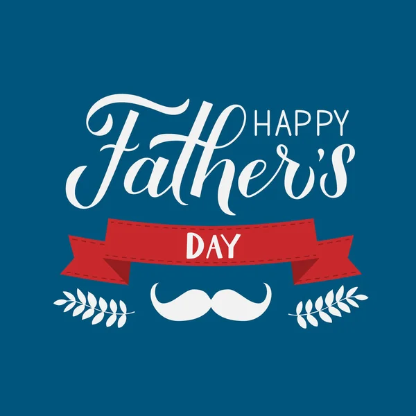 Happy Fathers Day calligraphy hand lettering on blue background. Father day celebration typography poster. Easy to edit vector template for greeting card, banner, flyer, postcard, party invitation.