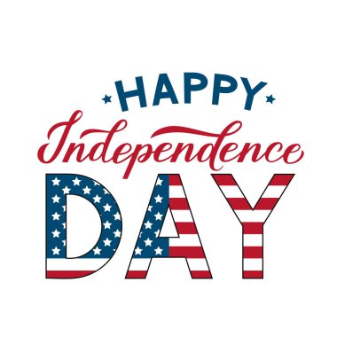 Mutlu Bağımsızlık Günü modern kaligrafi el yazısı. 4 Temmuz kutlama posteri vektör illüstrasyon. Logo tasarımı, tebrik kartı, afiş, el ilanı, vb için şablonu düzenlemesi kolay. 