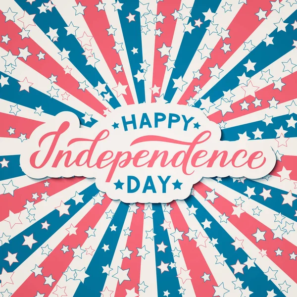 Lycklig självständighetsdagen kalligrafi bokstäver. 4 juli retro patriotiska bakgrund i färger av flagga av USA. Lätt att redigera vektor mall för logo design, gratulationskort, banner, Flyer. — Stock vektor