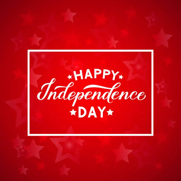 Lycklig självständighetsdag kalligrafi hand bokstäver på röd bakgrund. 4 juli firande affisch vektor illustration. Lätt att redigera mall för logo design, gratulationskort, banner, Flyer, etc. — Stock vektor