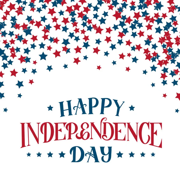 Lycklig självständighetsdagen hand bokstäver. 4 juli American Retro patriotiska bakgrund Red Blue Stars konfetti. Lätt att redigera vektor mall för logo design, banner, gratulationskort, Flyer. — Stock vektor