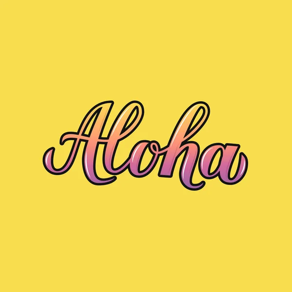 Aloha 3d caligrafía letras sobre fondo amarillo. Concepto de vacaciones de verano. Frase escrita a mano en hawaiano hola. Plantilla vectorial fácil de editar para diseño de logotipo, banner, póster, volante, t-shot . — Vector de stock