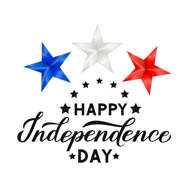 Happy Independence Day calligrafia lettering con rosso, blu e bianco stelle 3d. 4 luglio celebrazione poster vettoriale illustrazione. Modello facile da modificare per la progettazione del logo, biglietto di auguri, banner, volantino . — Vettoriale Stock